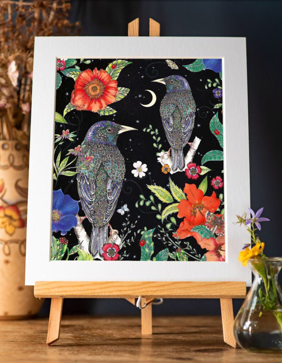 Beautiful starry forest Starling art print