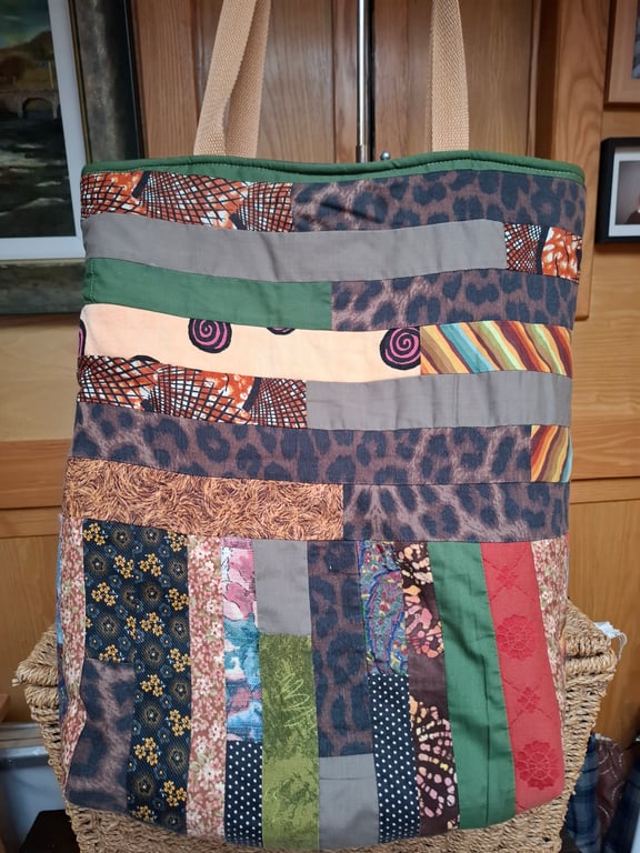 Stripy patchwork tote