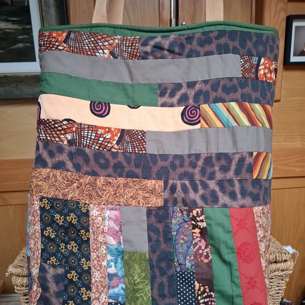 Stripy patchwork tote