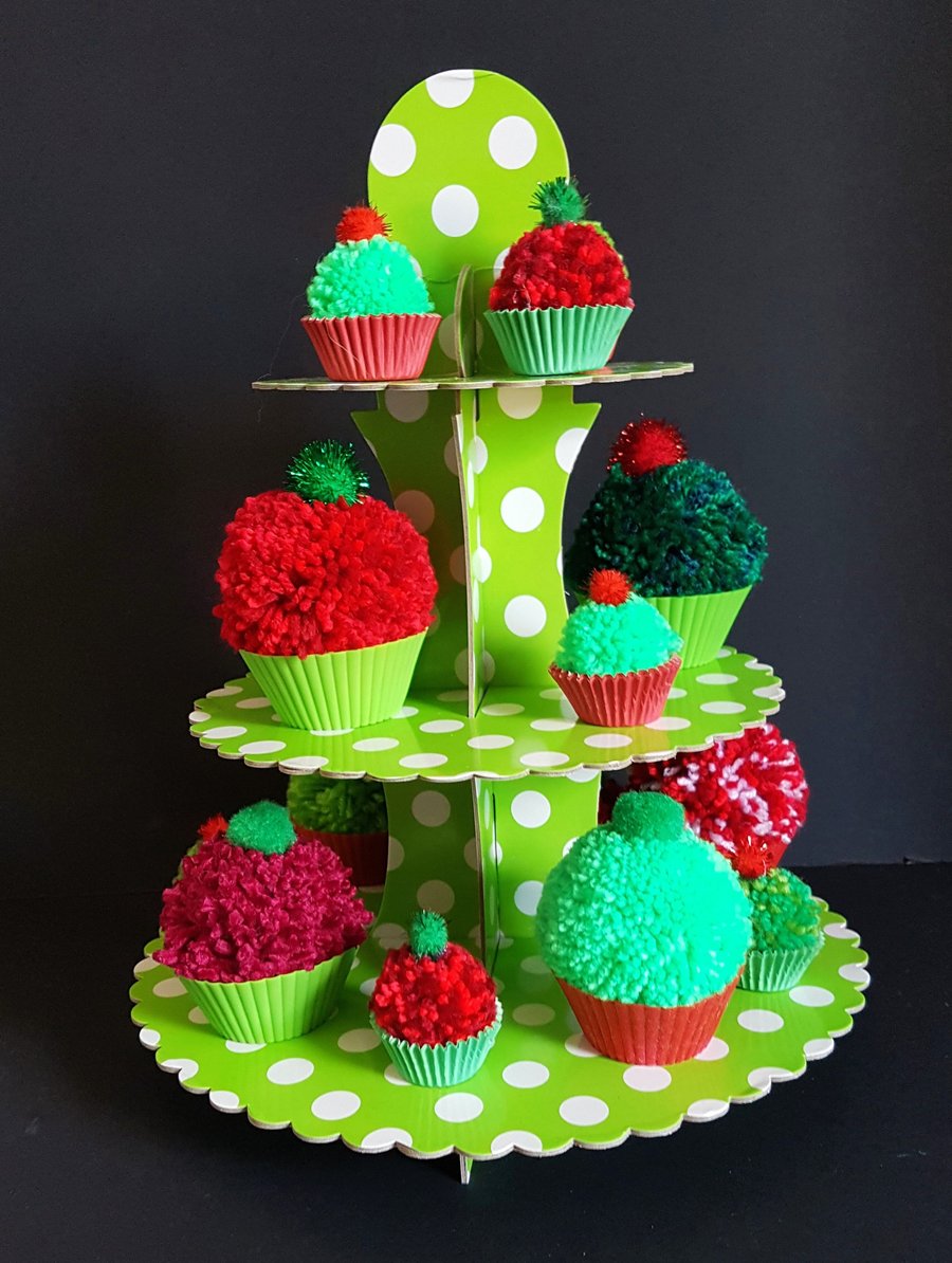 Cupcake Stand with Pom Pom Cup Cakes