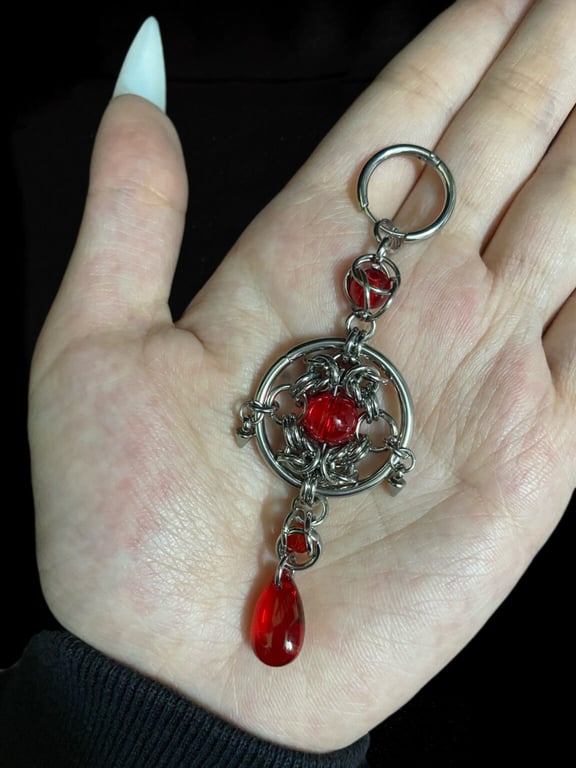 Crimson Blood Sigil Handmade Gothic Chainmaille Earrings