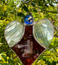 Stained Glass Heart Angel - Deep maroon with white striped wings - Image 1
