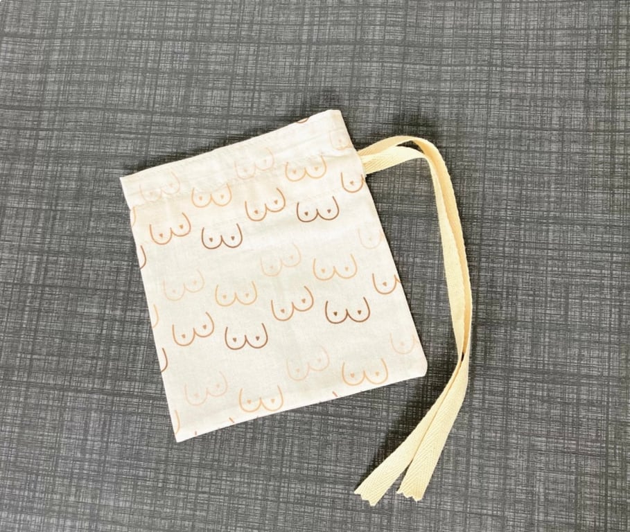 Booby Print Cotton Fabric Drawstring Gift Bag: Reusable XS Present Wrap.