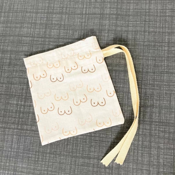 Booby Print Cotton Fabric Drawstring Gift Bag: Reusable XS Present Wrap.