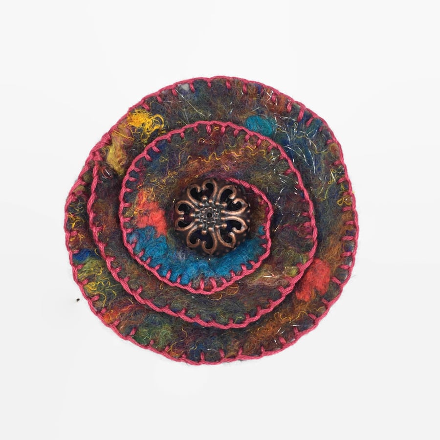 Seconds Sunday - Multicoloured felt flower brooch or corsage