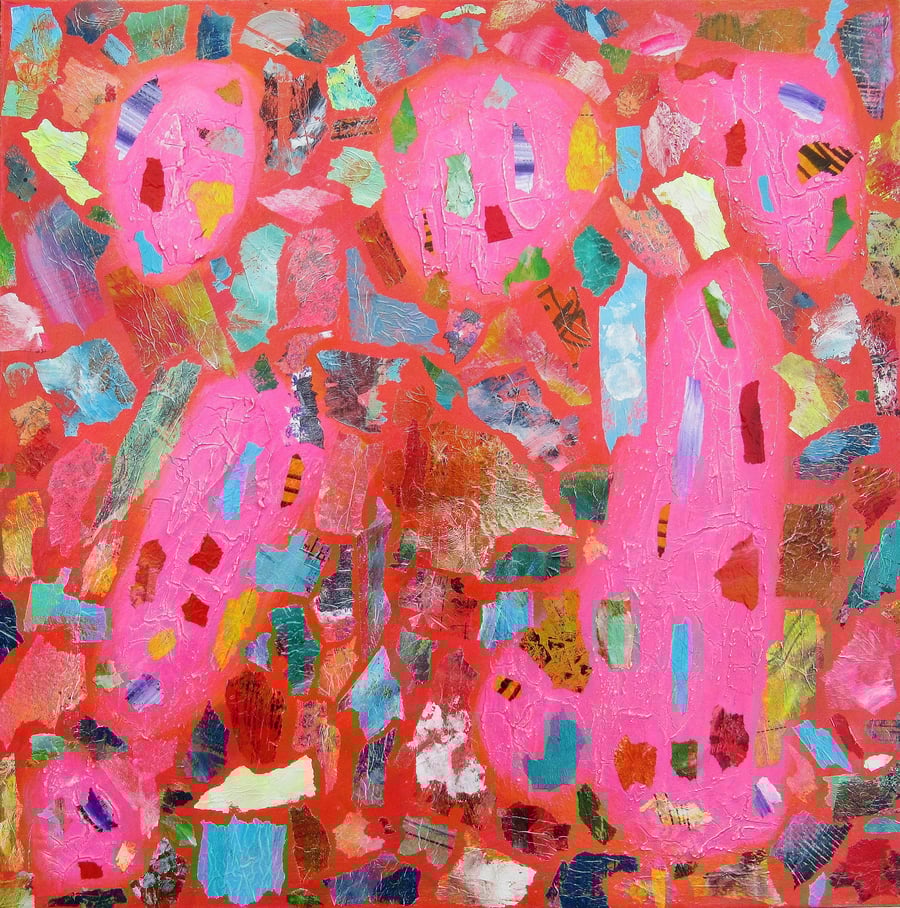 Pink Textured Abstract Painting 20x20" Original Fine Art Artwork Acrylic Collage