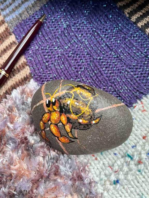 Hermit  Crab Hand painted and varnished paper weight stone 
