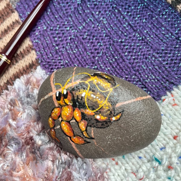 Hermit  Crab Hand painted and varnished paper weight stone 