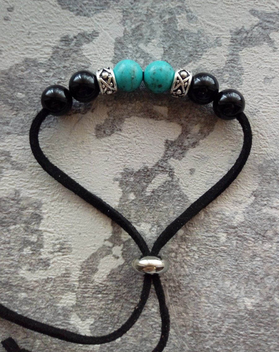 Turquoise & Agate Adjustable Bracelet