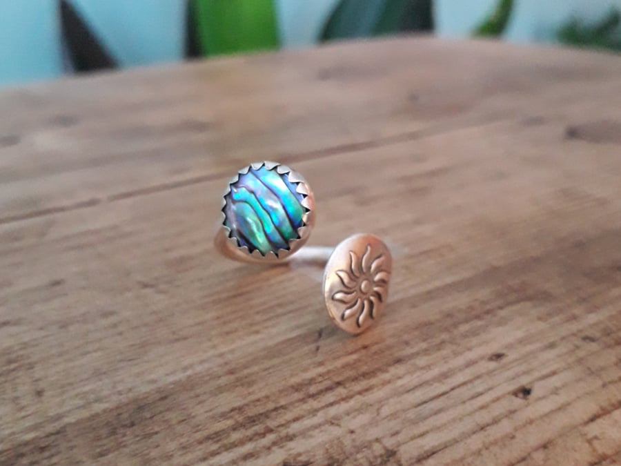 Blue Abalone Sun Ring open adjustable size M