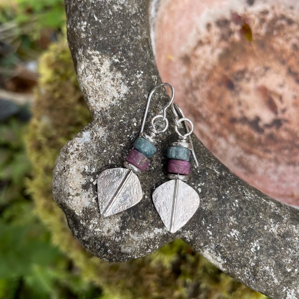 Silver ruby and apatite spear earrings