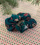 Green Christmas Scrunchie with holly pattern