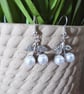 Pearl, and Diamante Silver hook dangle drop earrings. 3.5cm 