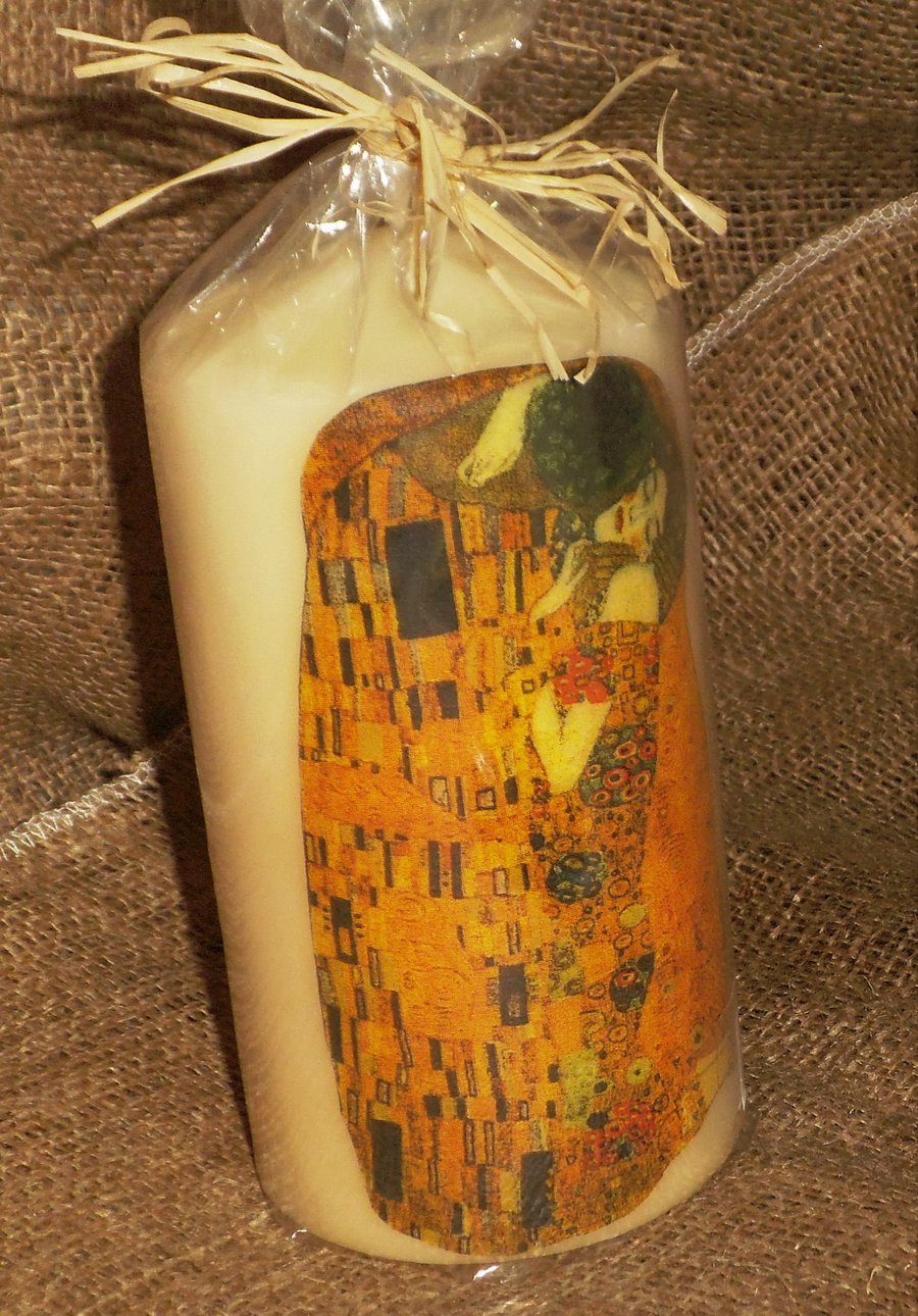 Decorated Candle Klimt Kiss Napkin Decoupage Unusual