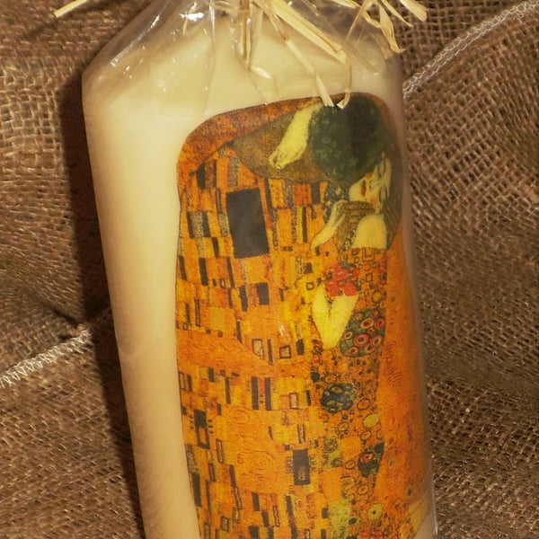 Decorated Candle Klimt Kiss Napkin Decoupage Unusual