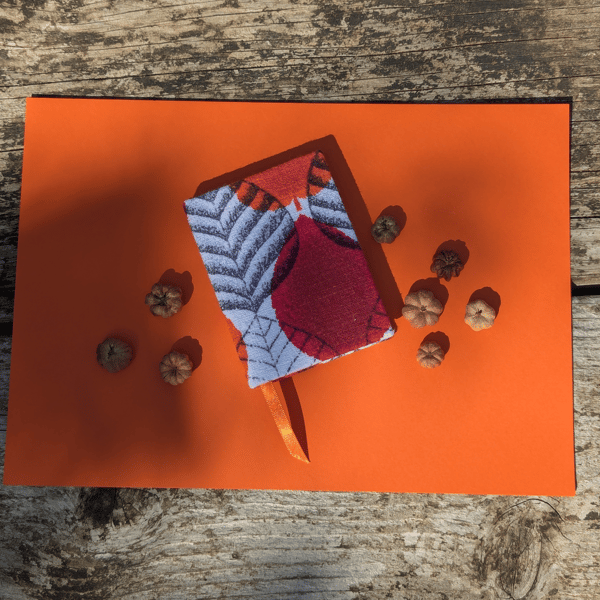 Handmade A7 Notebook with 1950's Orange Autumn Leaf Vintage Barkcloth Fabric