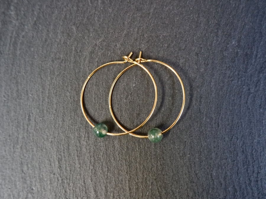 Minimal Gemstone Hoops Gold moss agate green