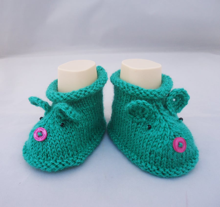 Knit Mouse Booties, Cute Mouse Booties, Baby Mouse Booties in Aqua Blue