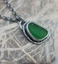 Green Sea Glass & Recycled Sterling Silver Necklace