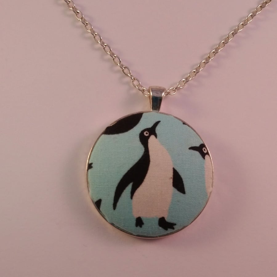 38mm Penguin Fabric Covered Button Pendant