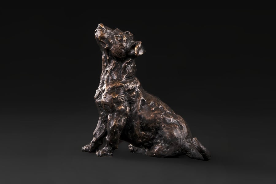 Foundry Bronze Small Sitting Jack Russell Terrier Small Bronze Metal Sculpture