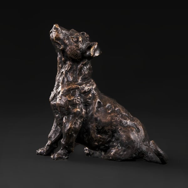 Foundry Bronze Small Sitting Jack Russell Terrier Small Bronze Metal Sculpture