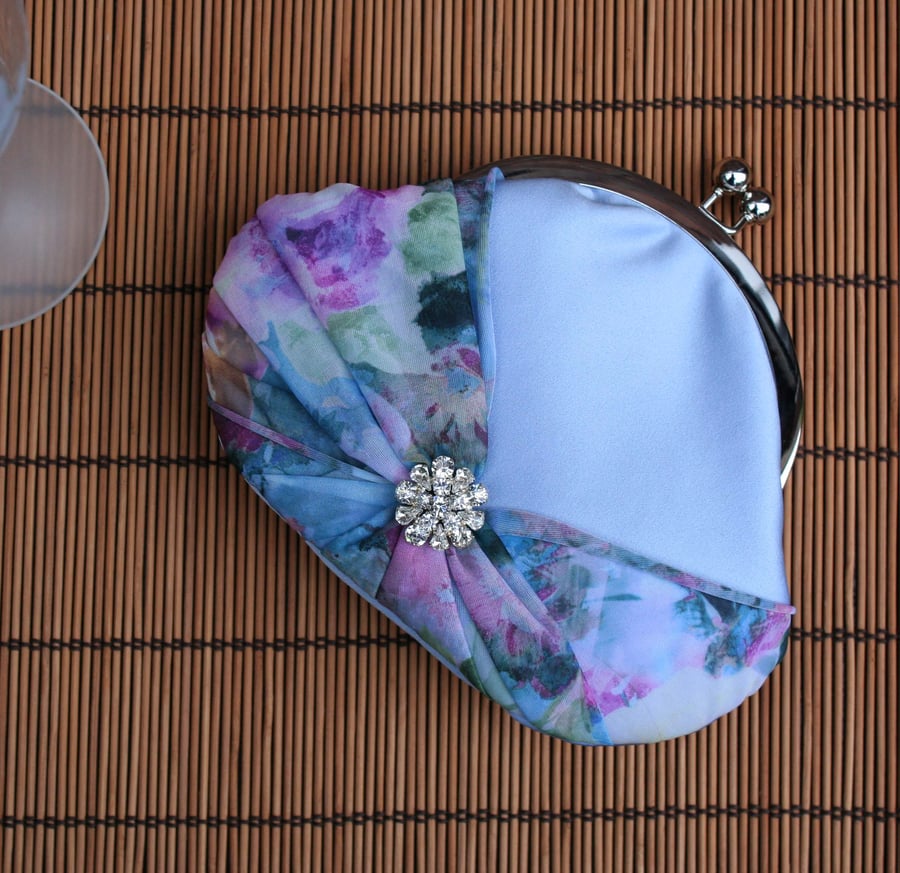 Blue Satin Diamante Evening Clutch Purse