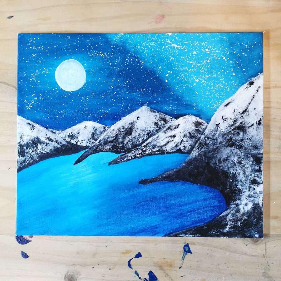 Mountain landscape painting, original artwork, galaxy canvas, wall art , full mo