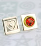 Handmade ear studs, asymmetrical with  a green Spinel stone and a heart shape.  - Image 7