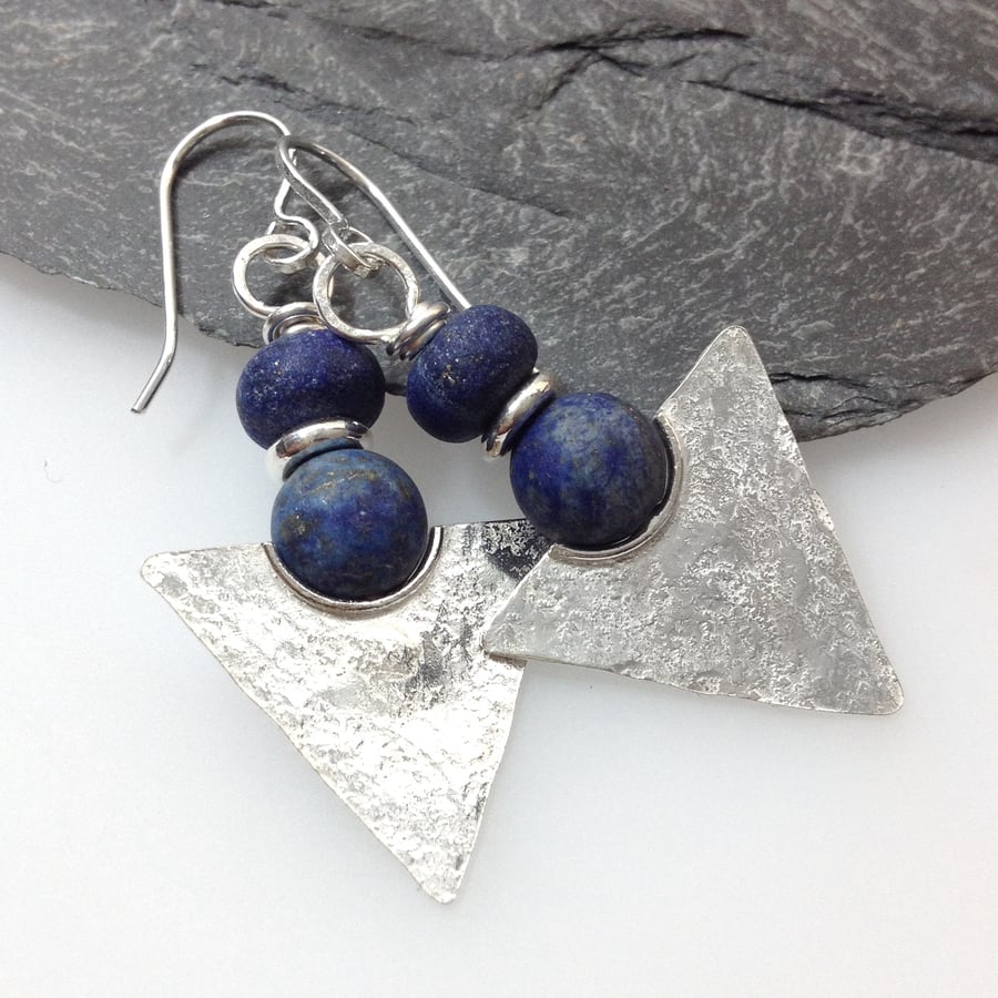 Silver and lapis lazuli tribal earrings