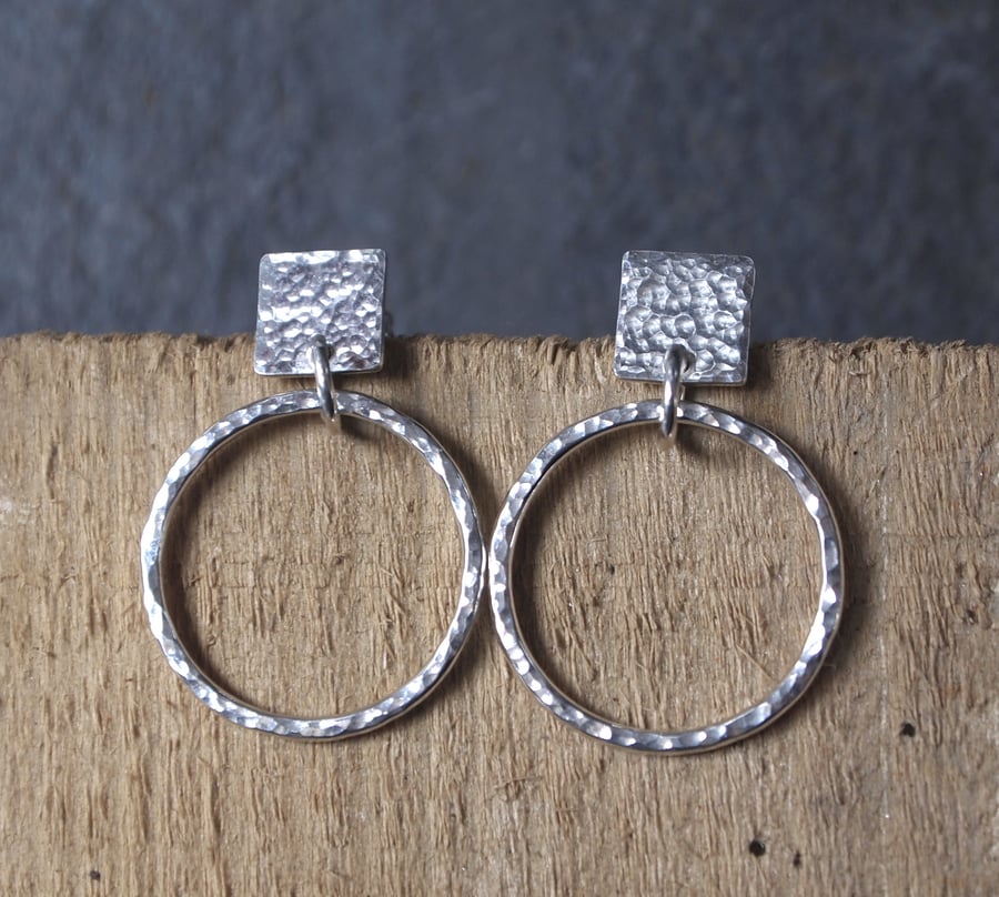 hoop stud earrings, silver earrings Folksy