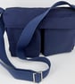 Handmade navy dry cotton oilskin fully lined messenger bag with pockets
