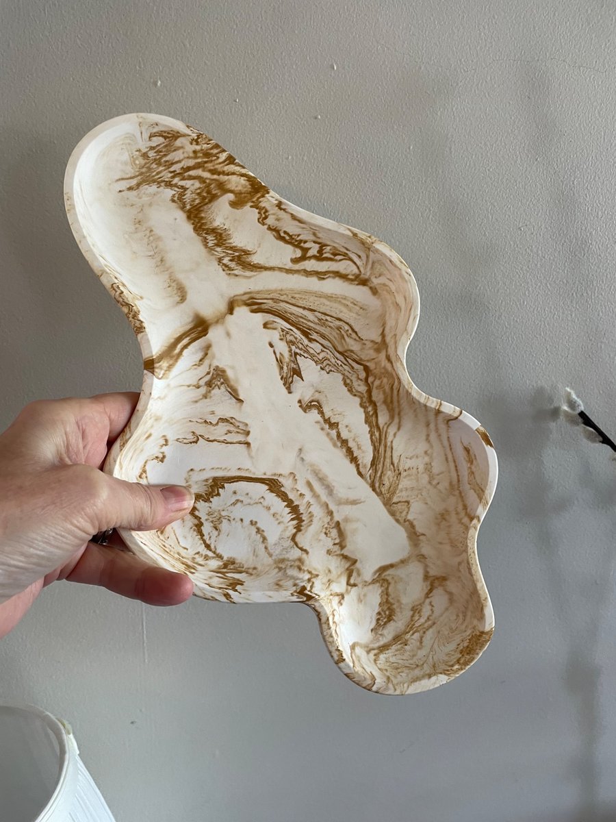 Eco-Resin Wavy Display Tray, Marble Trinket Catch-All Dish, Neutral Home Decor