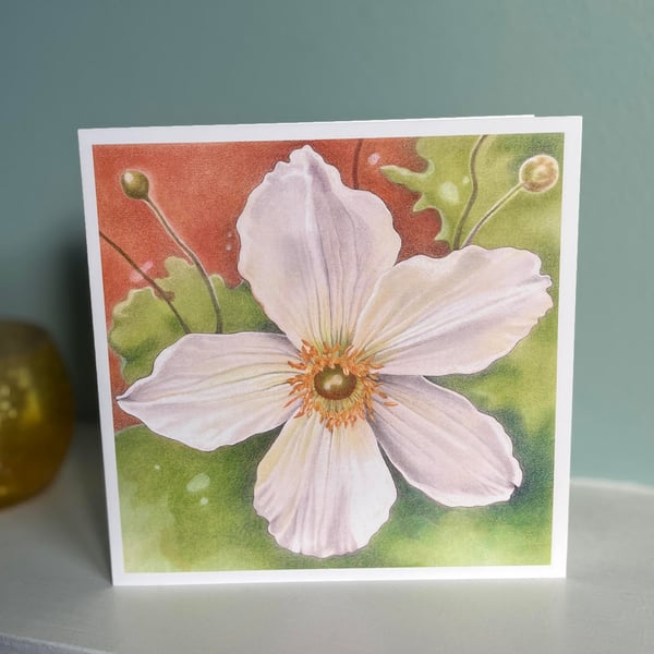 Flower Greeting card - white flower, anemone flower card, floral greeting card