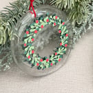 Wreath - hand painted fused glass Christmas Decoraion