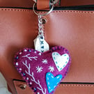 Felt bag charm keychain, fabric embroidered keyring