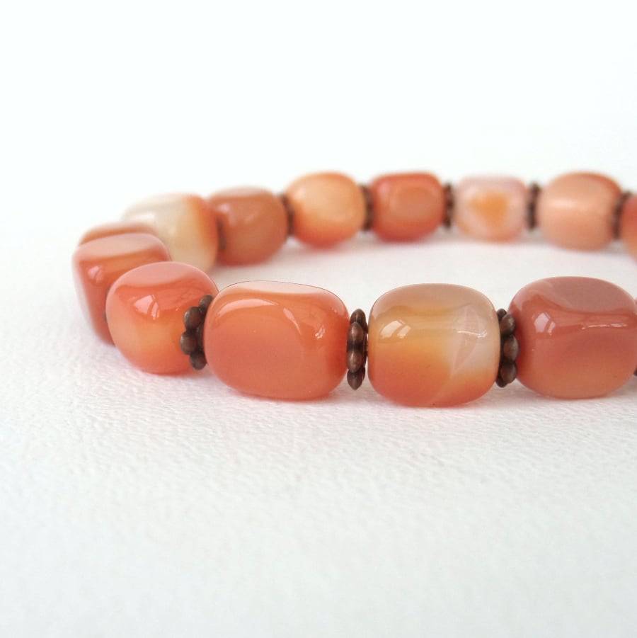 Carnelian and copper stretchy bracelet - great birthday gift idea