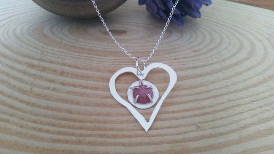 Sterling Silver and Rhodonite Heart Necklace