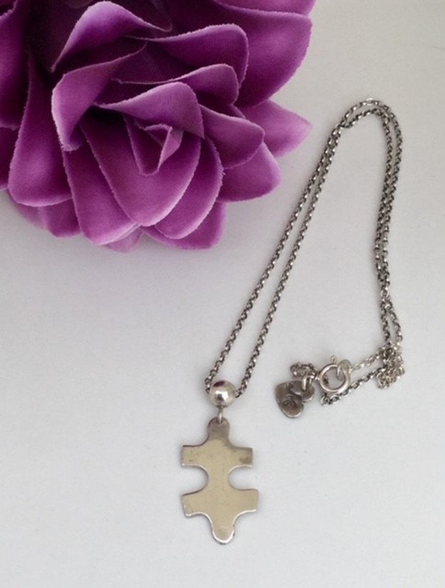 Fine silver Jigsaw pendant on sterling silver chain