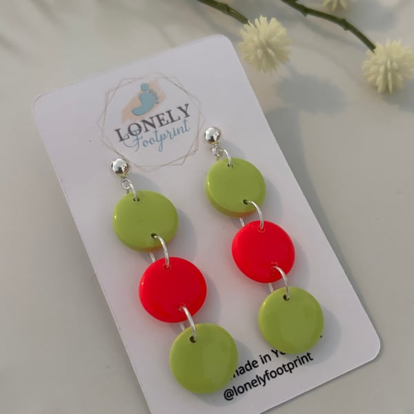 Bright Green and Pink Polymer Clay Earrings - Lightweight Handmade Earrings 