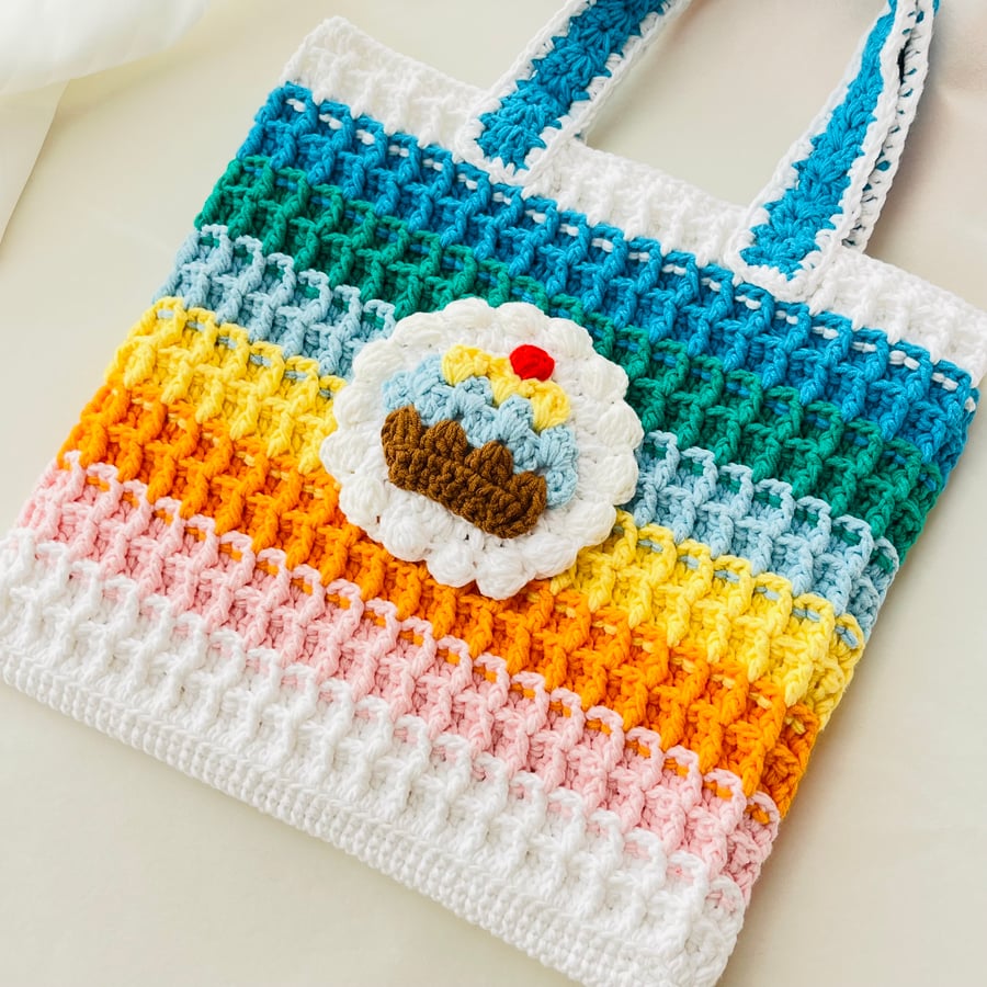 crochet rainbow tote bag for travel,  stylish handbag