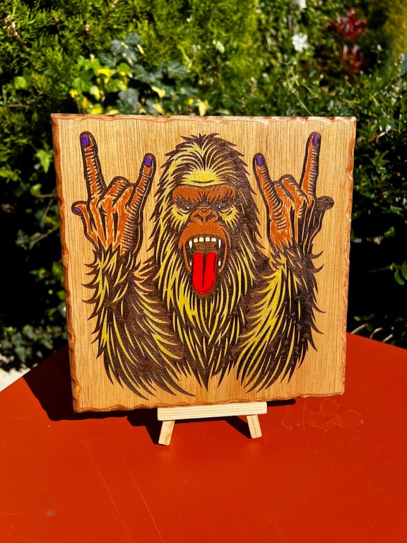 Rock Yeti Wooden Plaque – Bespoke Music Wall Art – Funny Bigfoot Gift – Handmade