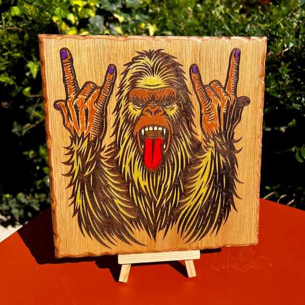 Rock yeti bespoke wooden plaque 