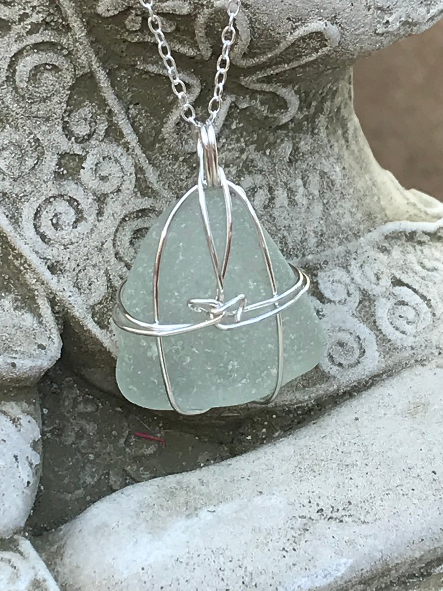 Sea glass pendant necklace with silver chain