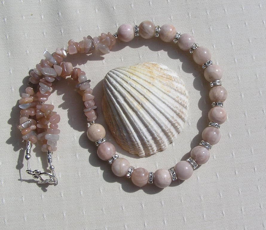 Sunstone Crystal Gemstone Beaded Statement Chakra Necklace "Sun Cascade"