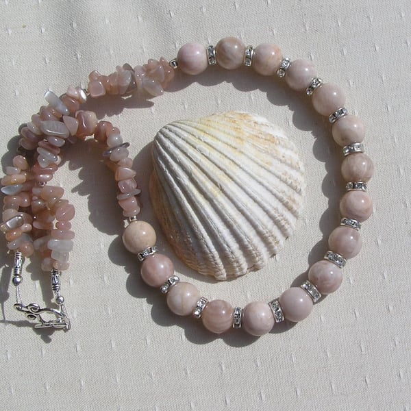 Sunstone Crystal Gemstone Beaded Statement Chakra Necklace "Sun Cascade"