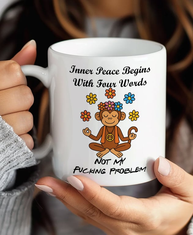 Funny Monkey Mug – Sweary Coffee Cup, "Not My Fucking Problem", Novelty Gift
