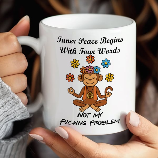 Funny Monkey Mug – Sweary Coffee Cup, "Not My Fucking Problem", Novelty Gift
