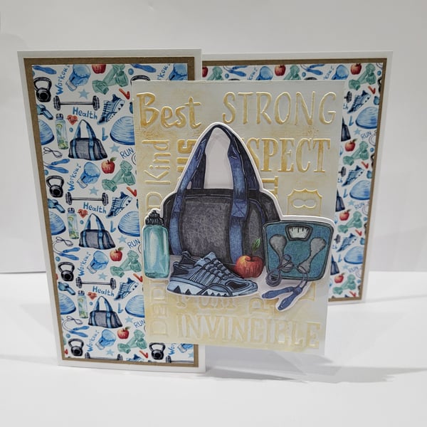 Handmade card for gym lover, keep fit card, 