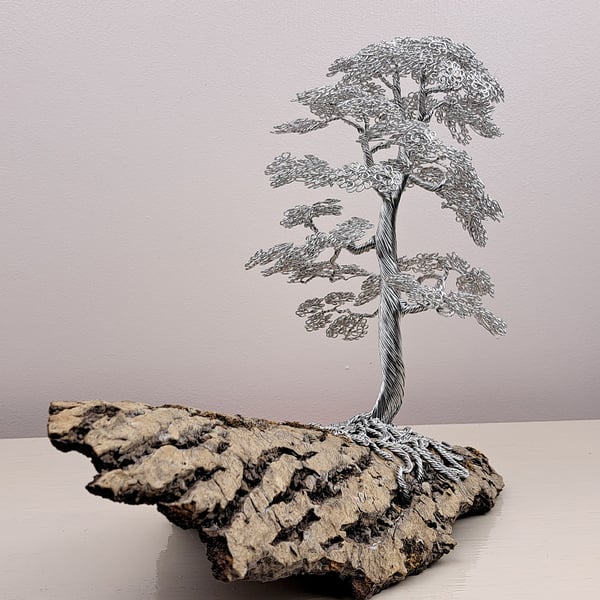 Beautiful mini wire Oak tree mounted on Ash bark